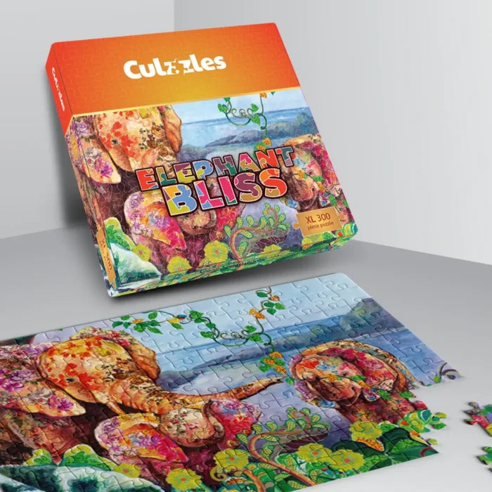 Culzzles Elephant Bliss puzzle set with packaging on a white background