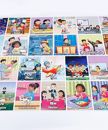 Set of educational flashcards with various illustrations and text on a white background