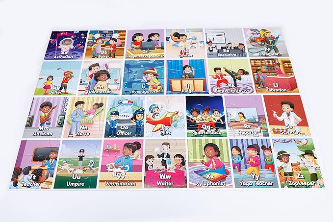 Set of educational flashcards with various illustrations and text on a white background