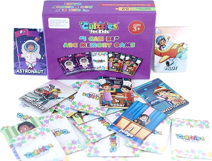 Memory game set with cards and a purple box labeled 'Cutzies for Kids' on a white background.