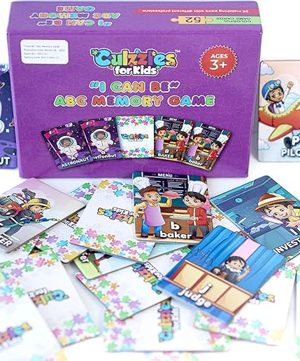 Memory game set with cards and a purple box labeled 'Cutzies for Kids' on a white background.