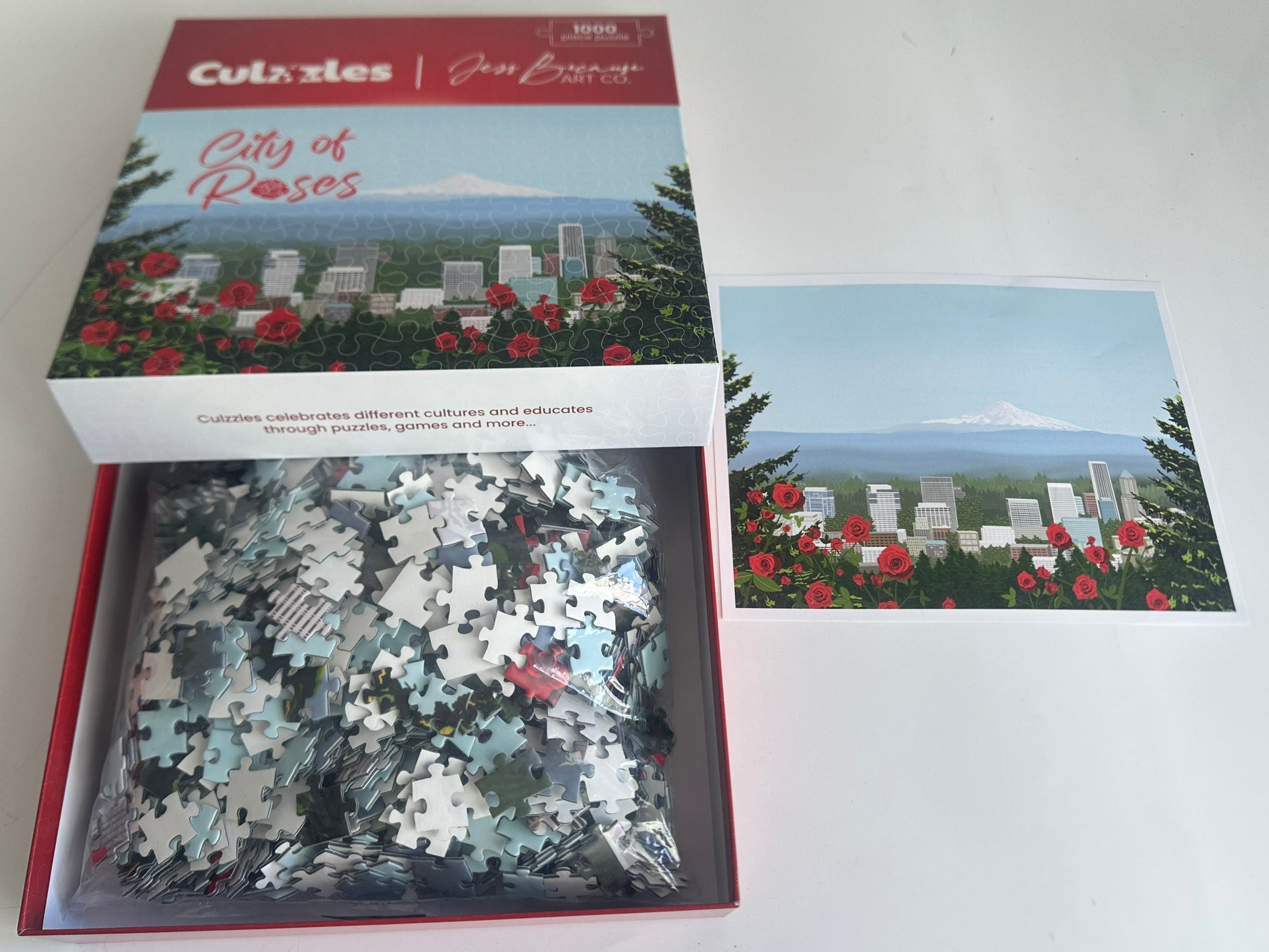 Culxiles City of Roses puzzle set with packaging on a white background
