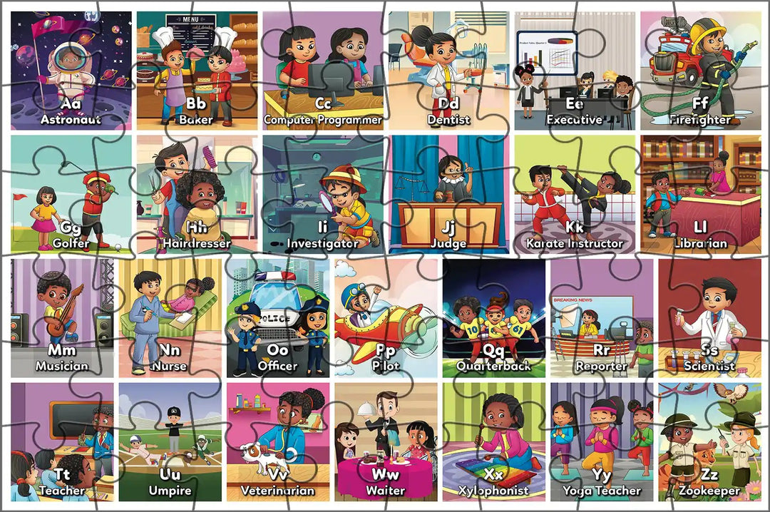 Shop the culzzles "I can be" floor puzzle featuring diferent career exploartion paths for kids.