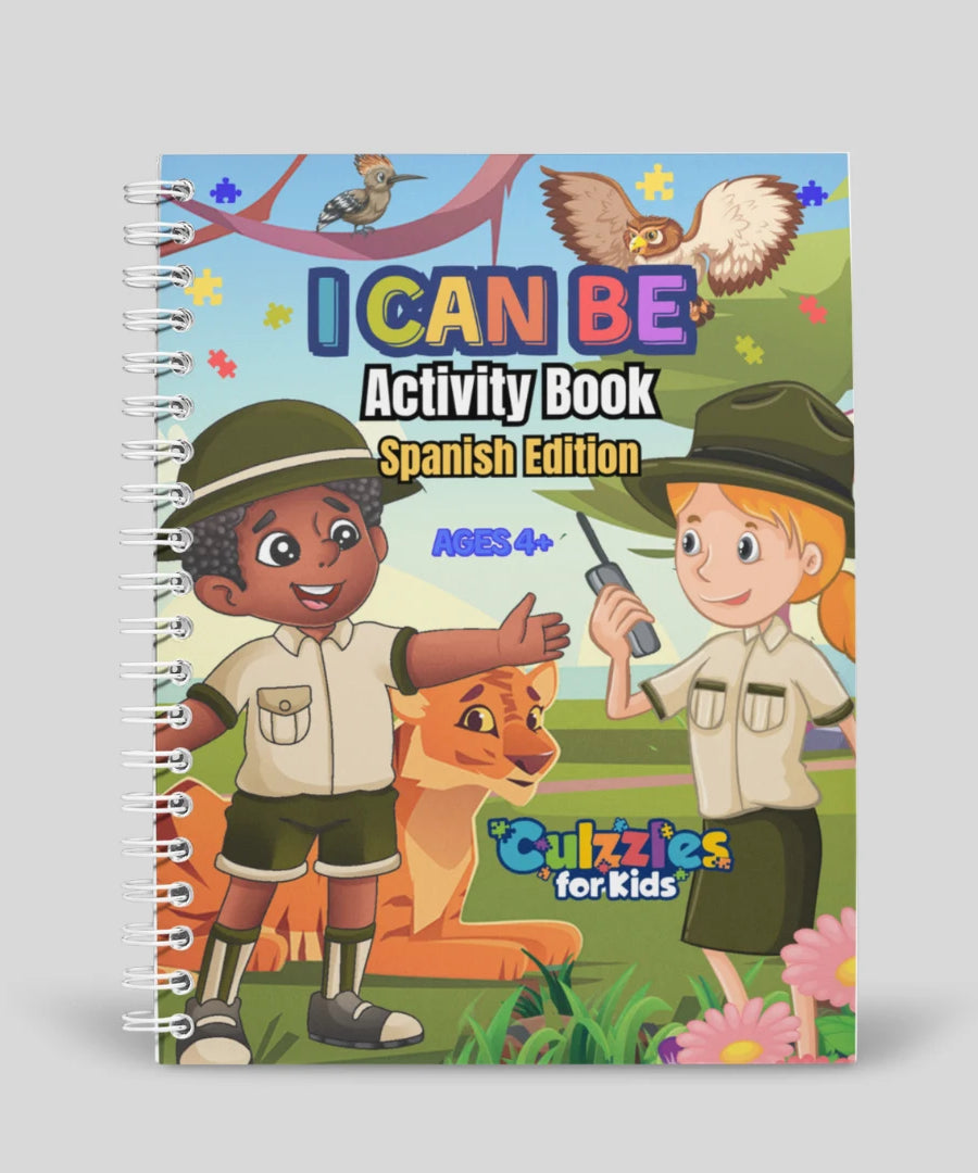 Activity book titled 'I Can Be' with cartoon characters and animals on a white background