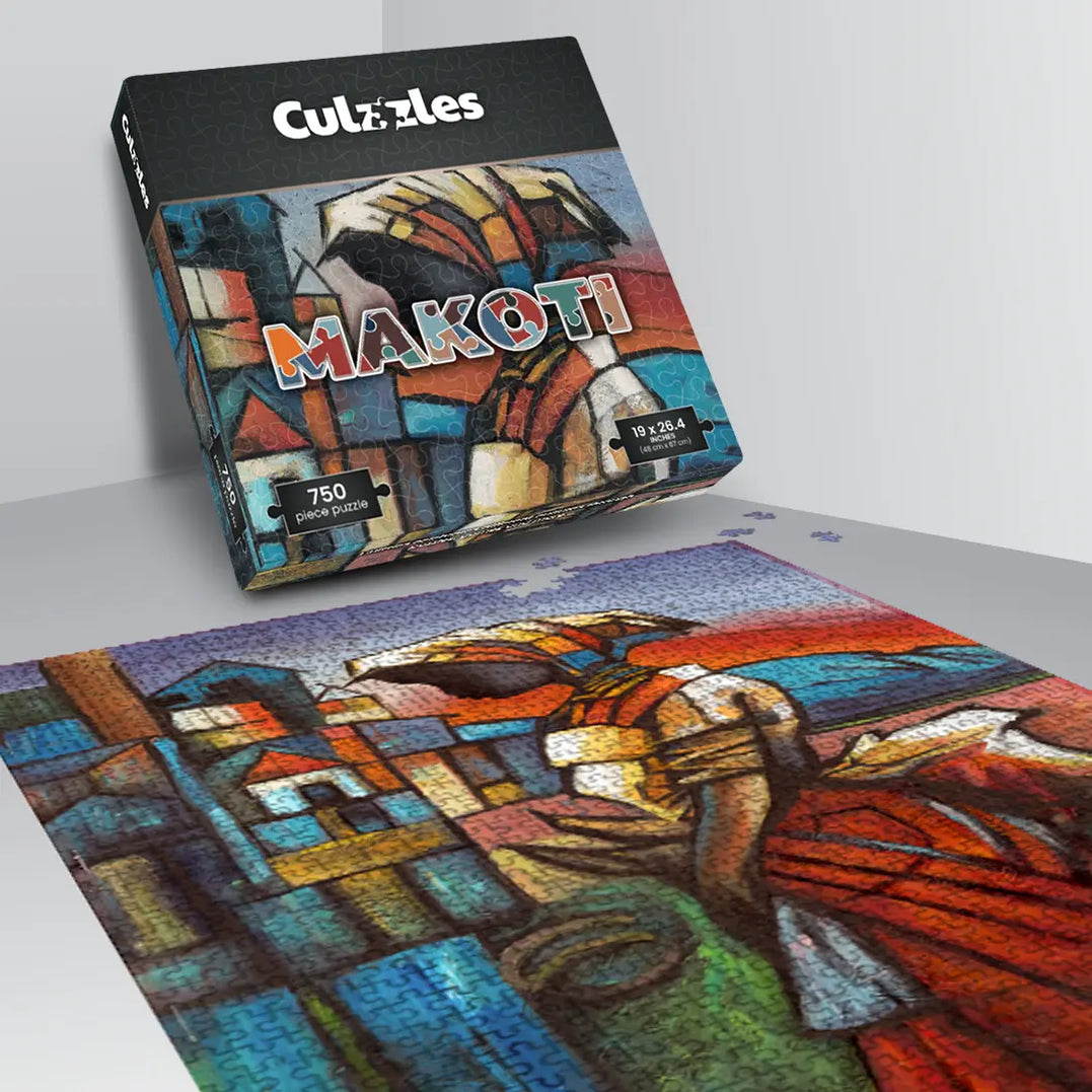Culzzles Makoti puzzle box with a colorful puzzle on a white surface