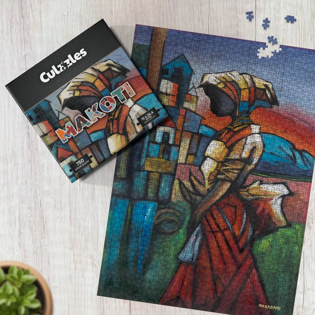 Culzzles puzzle with 'Makoti' design on a wooden surface