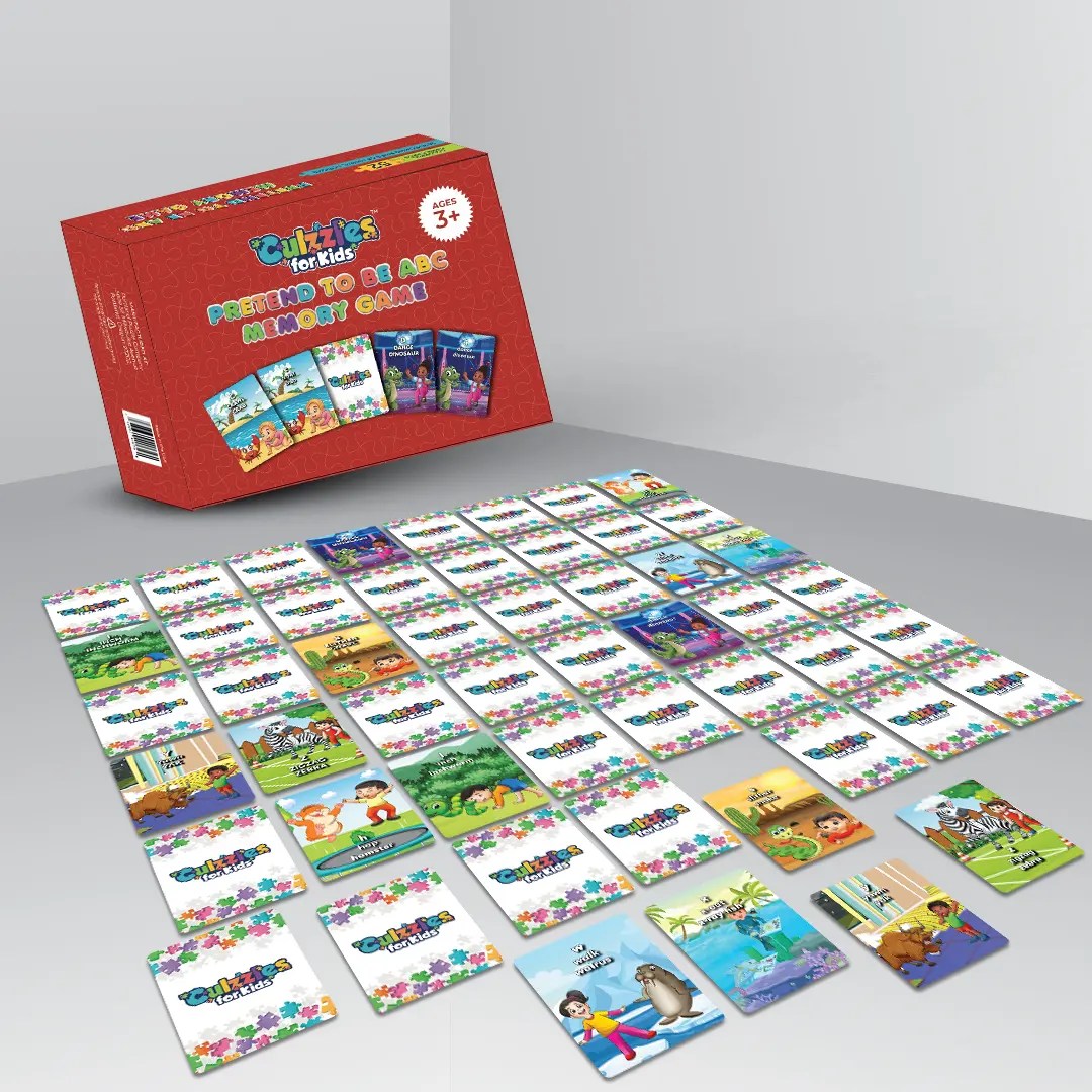 Culzzles Children's educational game with colorful cards and a red box on a gray background