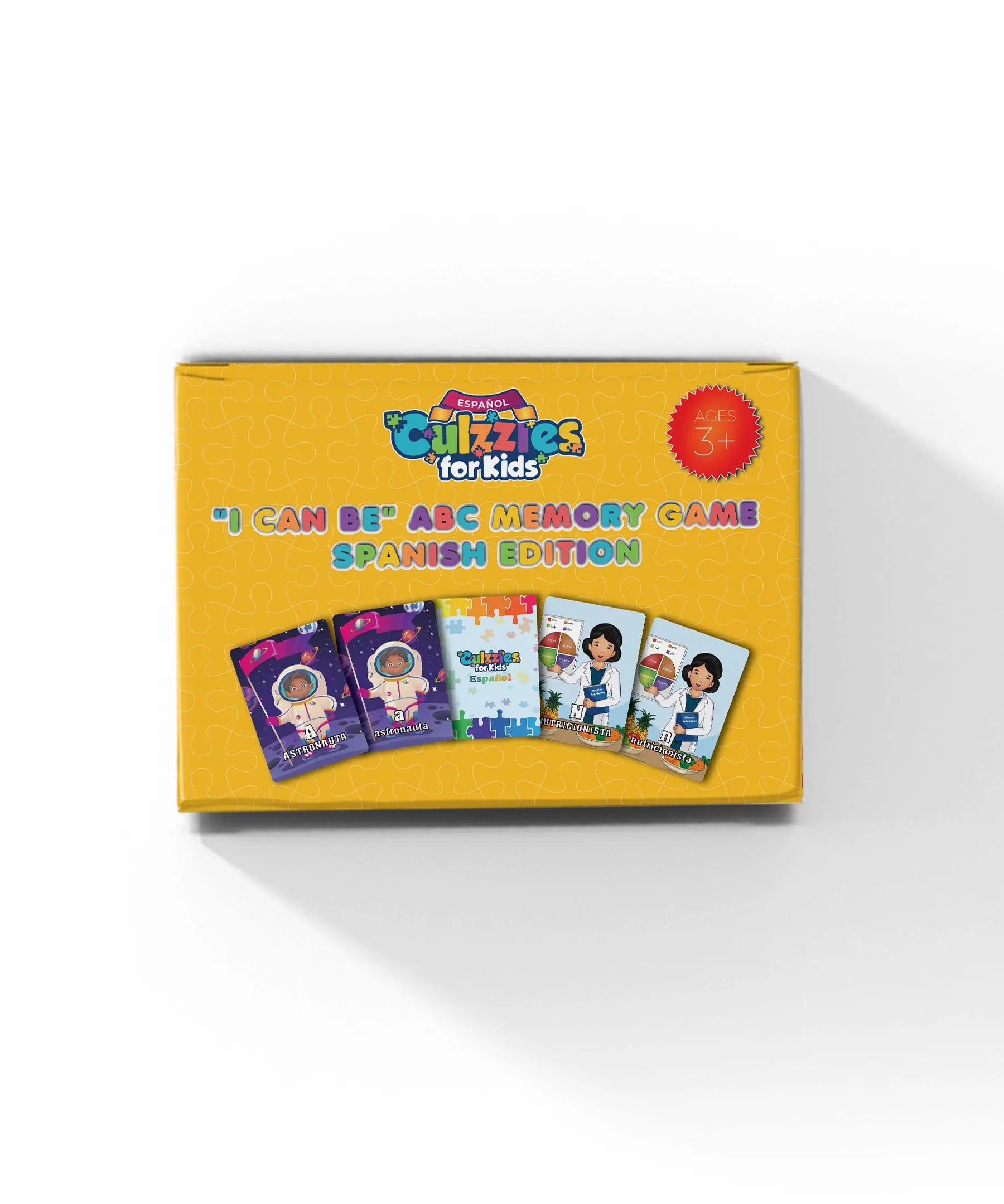 Image of the box of the Culzzles Spanish Alphabet Memory Game for Kids: 