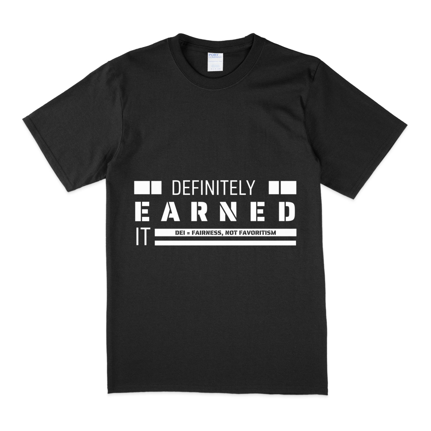 Culzzles "Definitely Earned It" Black t-shirt with white text on a white background