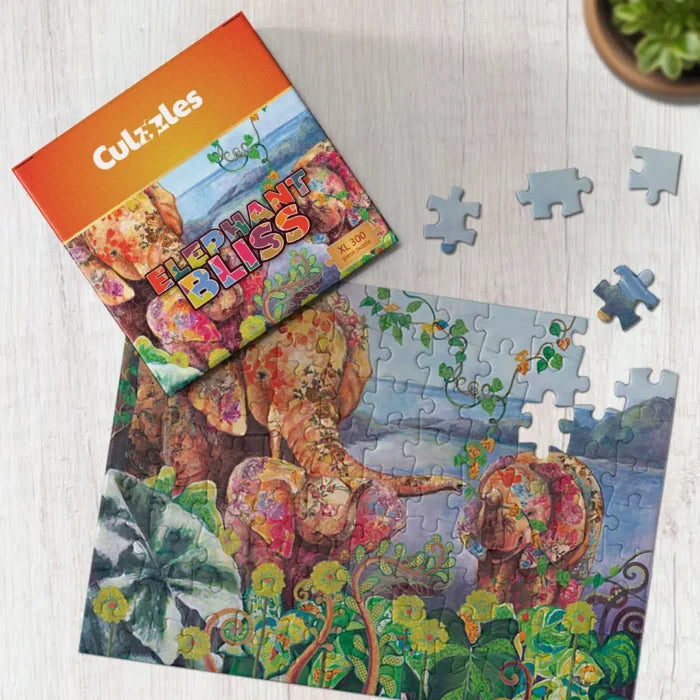 Elephant Bliss puzzle featuring original artwork by Thai artist Suspana Jongsook